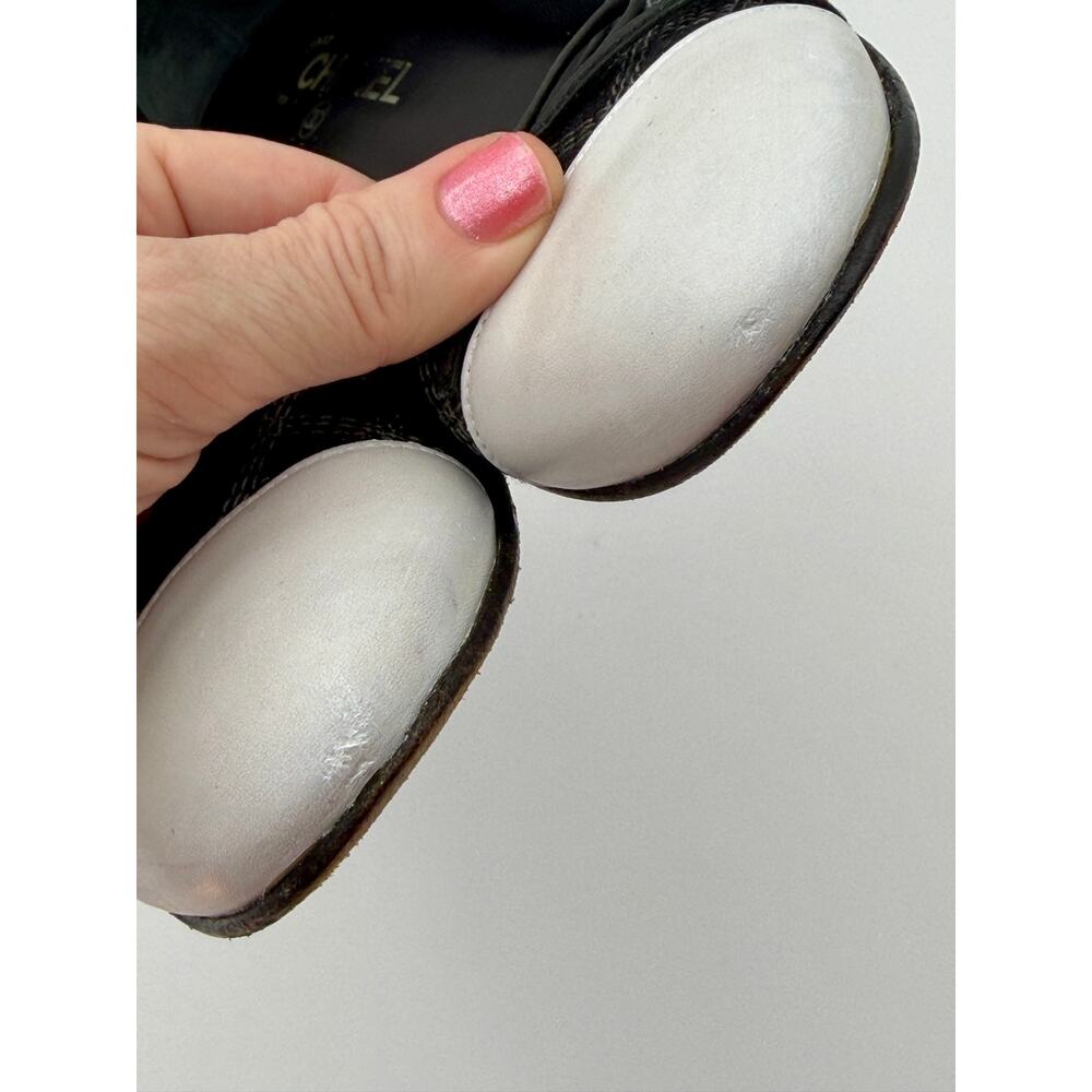 Chanel Interlocking CC Ballet Flats Black White Cap Toe Size 38.5 / 8.5 Bow - Picture 12 of 16